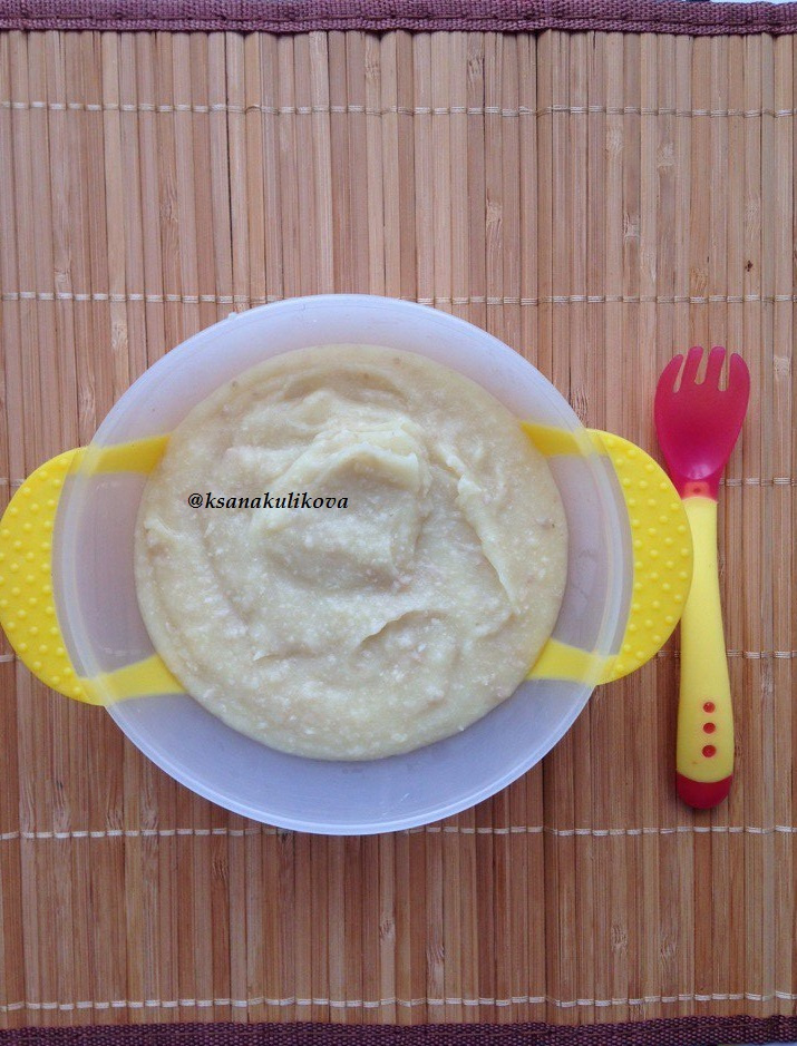 картофельное пюре с цветной капустой и кроликом на пару
